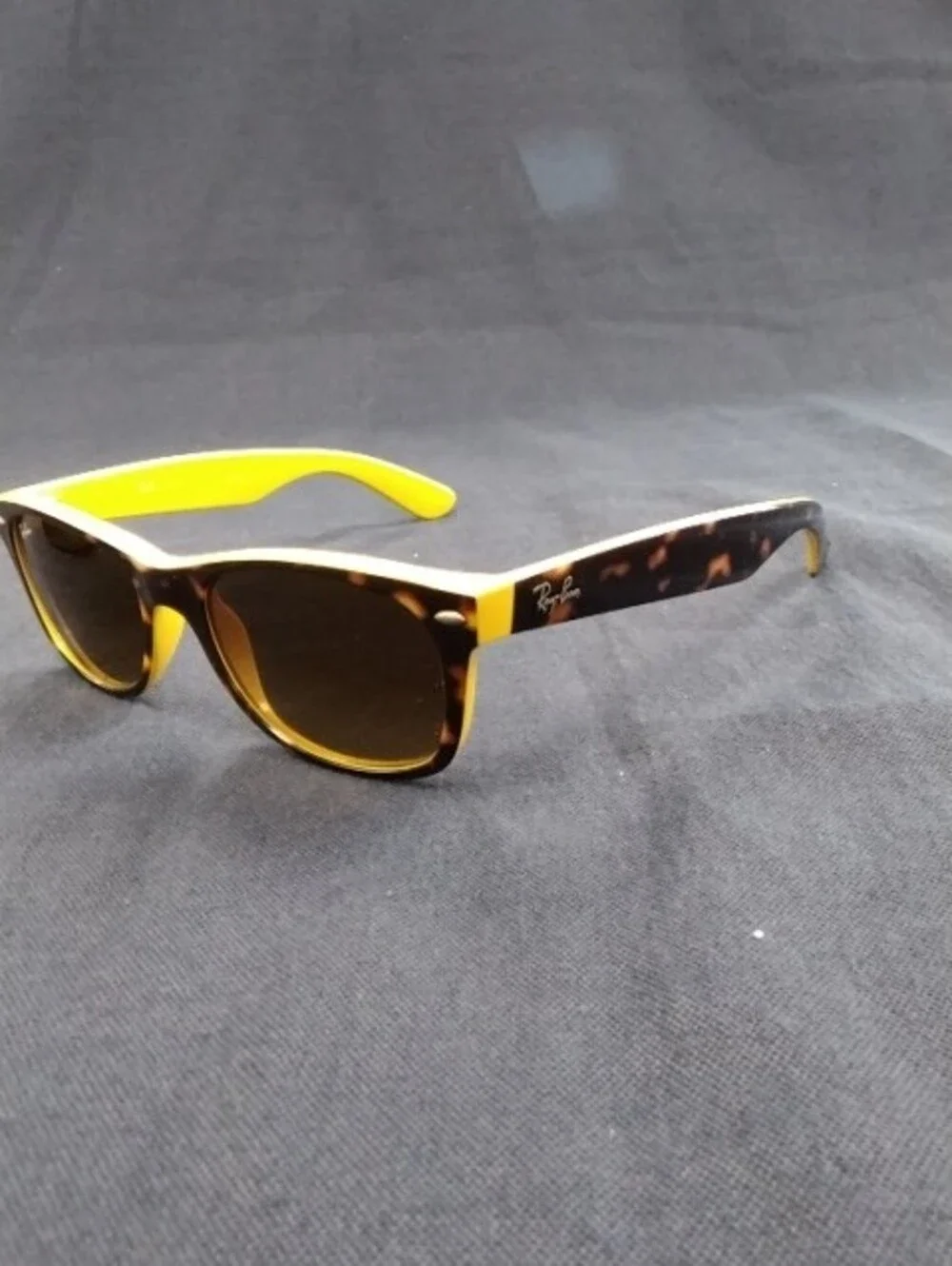 Ray-Ban Tortoiseshell Frame Sunglasses with Yellow Interior and Dark Lenses, RX.